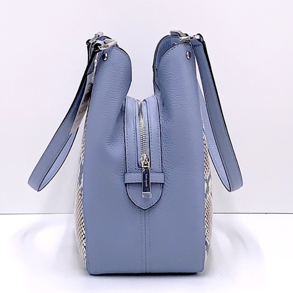 Leila Snake Embossed Medium Triple Compartment Shoulder Bag Muted Blue Multi - Picture 6 of 16
